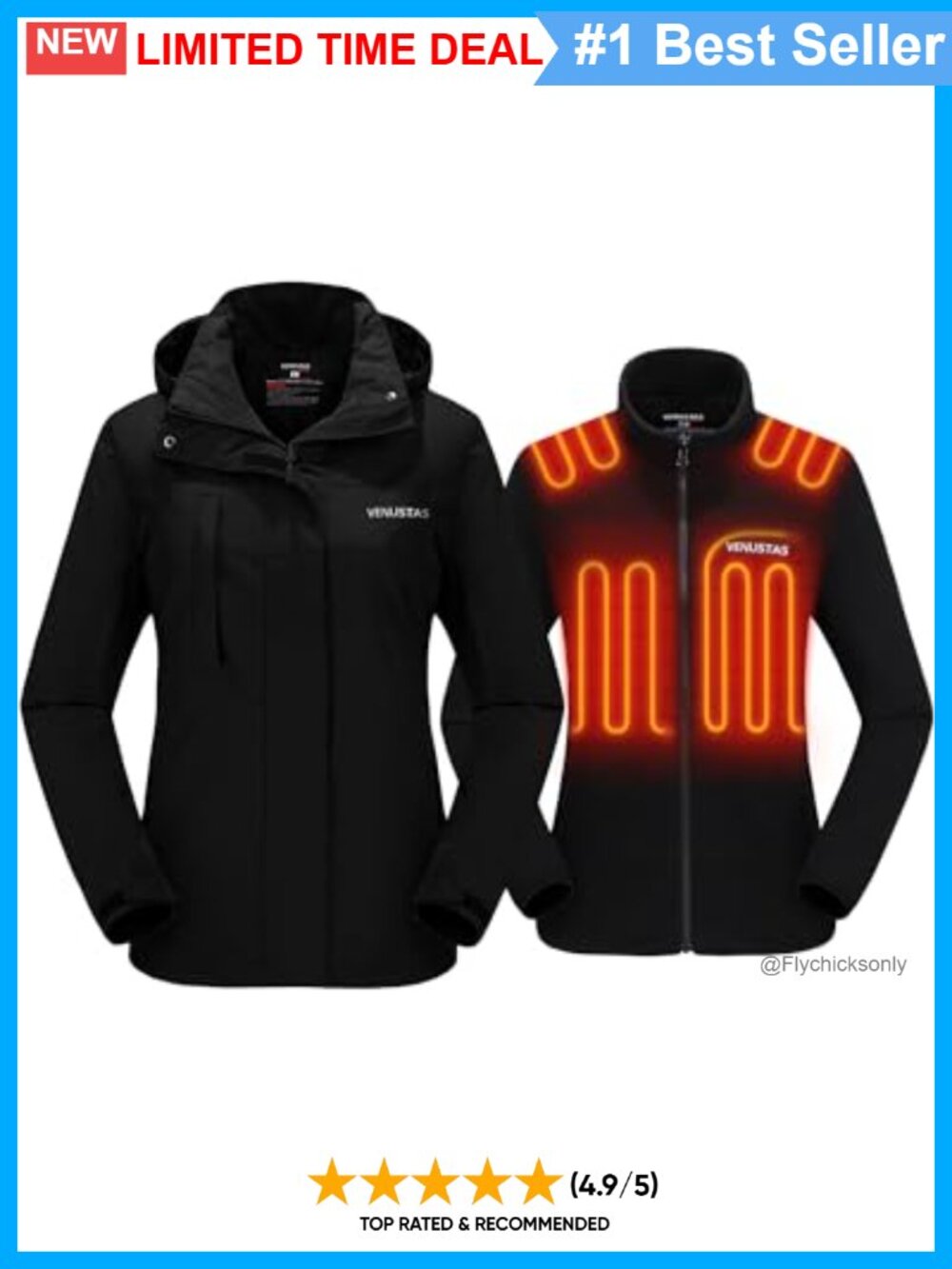 Venustas Women's 3-in-1 Heated Jacket Waterproof Battery Charging